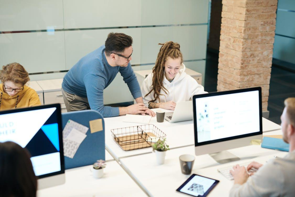 Employees in an indoor office