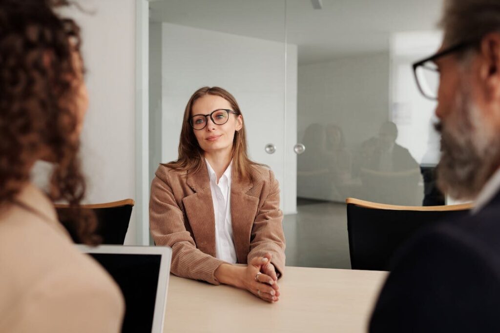 a woman at an interview.