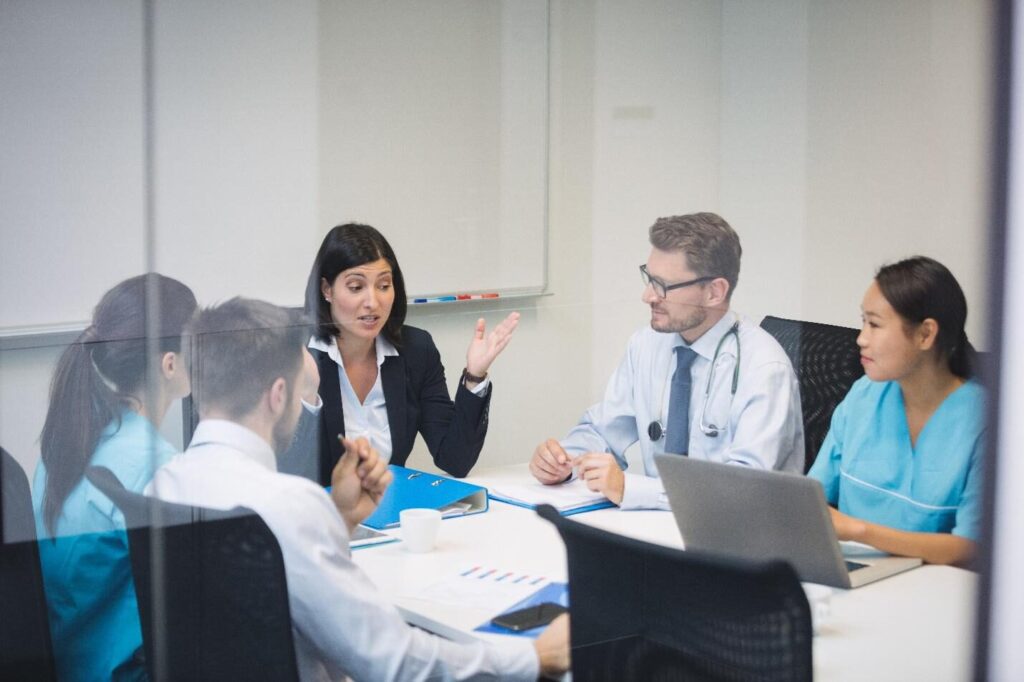 A picture of people having a meeting